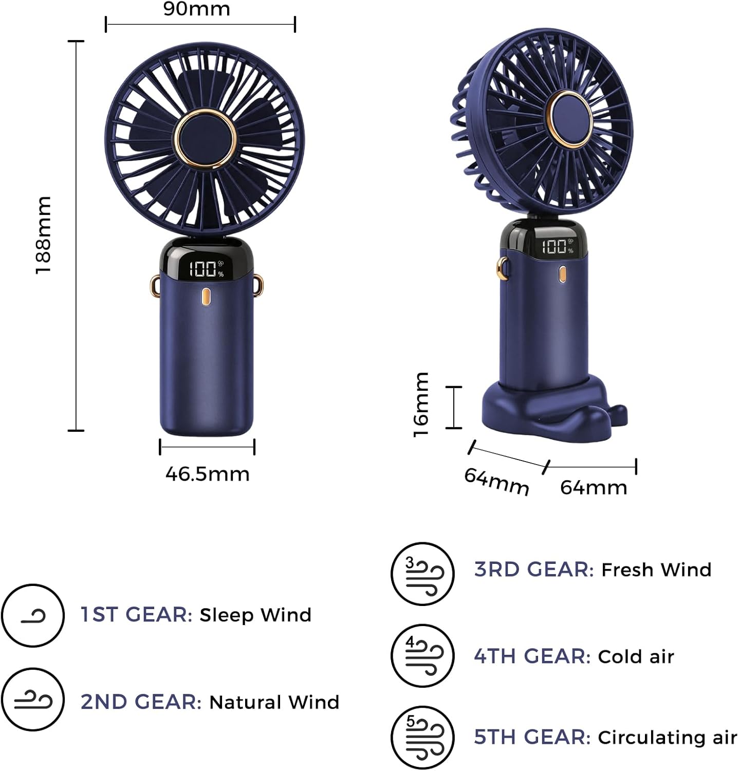 Ventilateur de Bureau Portable Rechargeable USB - 5 Vitesses