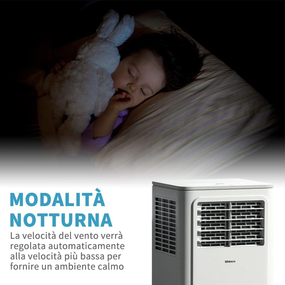 Climatiseur Mobile SHINCO 7000 BTU 3-en-1 - Télécommande, Minuteur 24h
