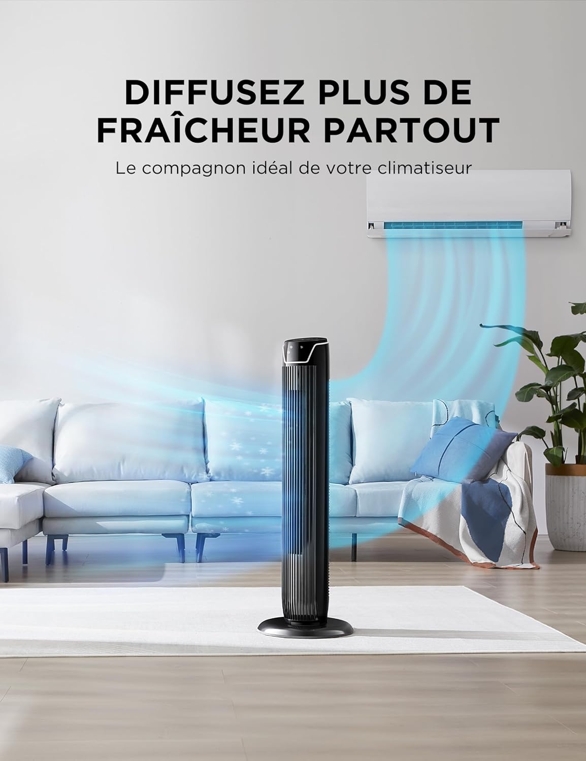 Ventilateur Colonne Midea avec Télécommande - Affichage LED