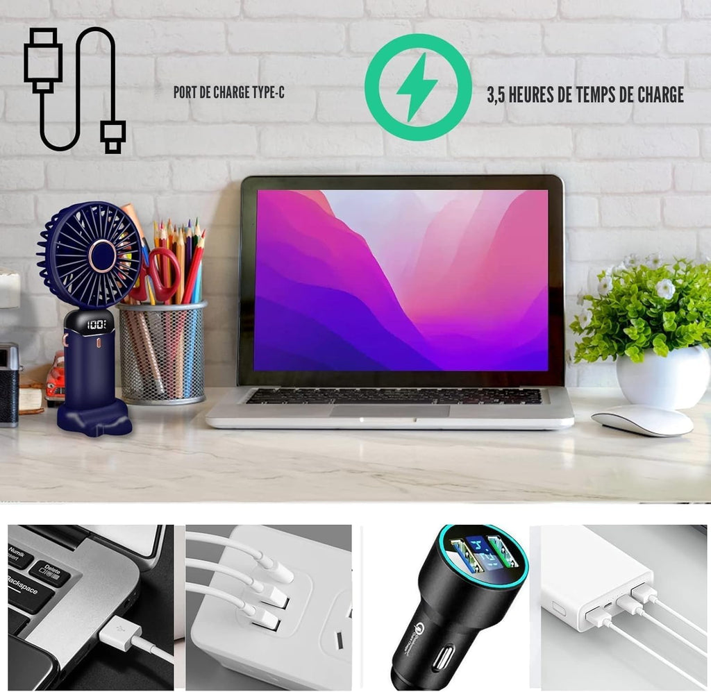 Ventilateur de Bureau Portable Rechargeable USB - 5 Vitesses