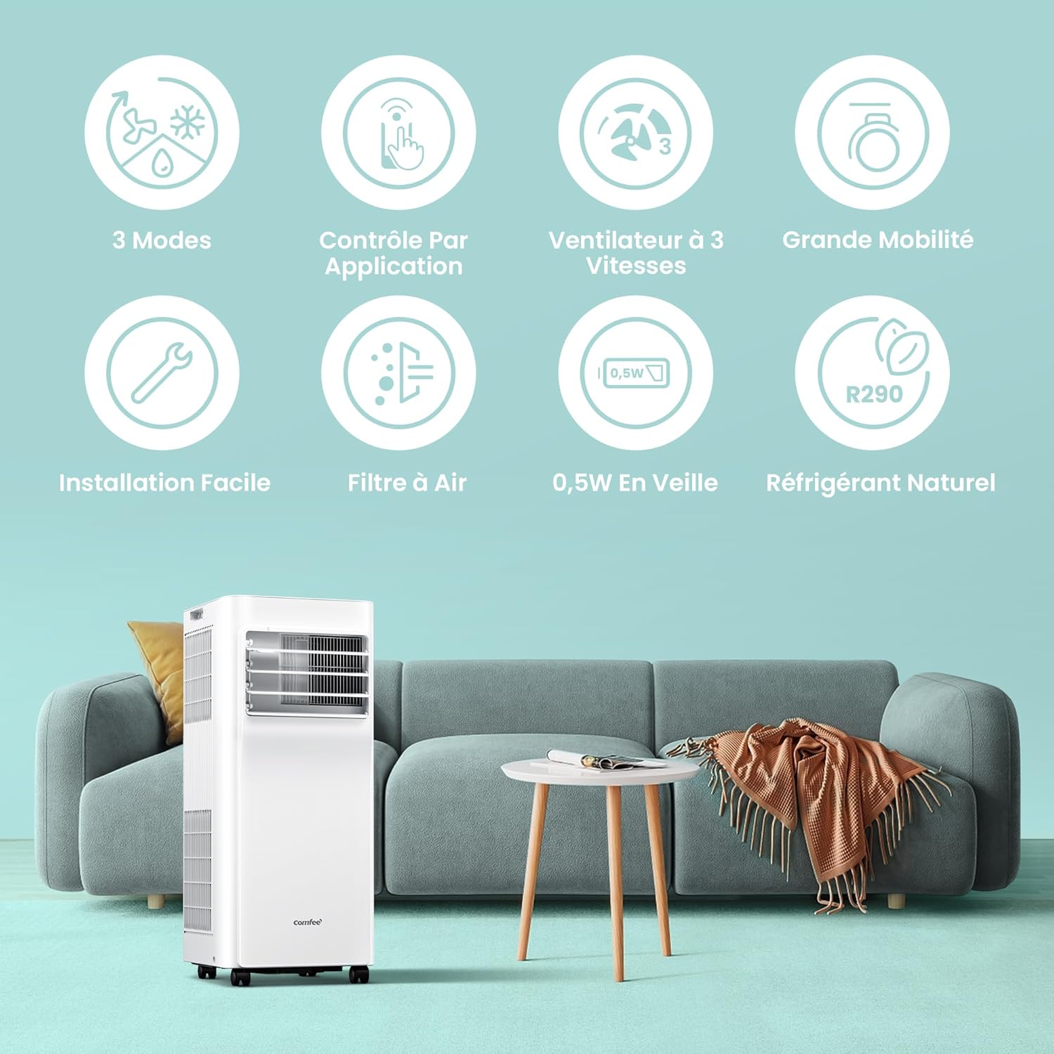 Climatiseur Mobile COMFEE' Breezy Cool 2.0 - 7000 BTU, App & Alexa