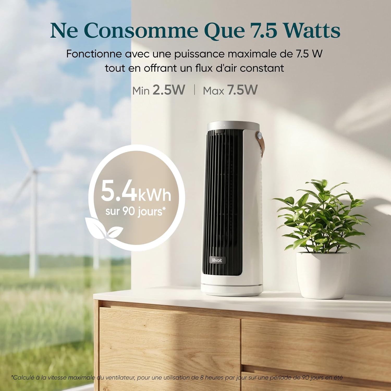 Ventilateur Colonne Levoit Windi - Ultra Silencieux, Moteur DC