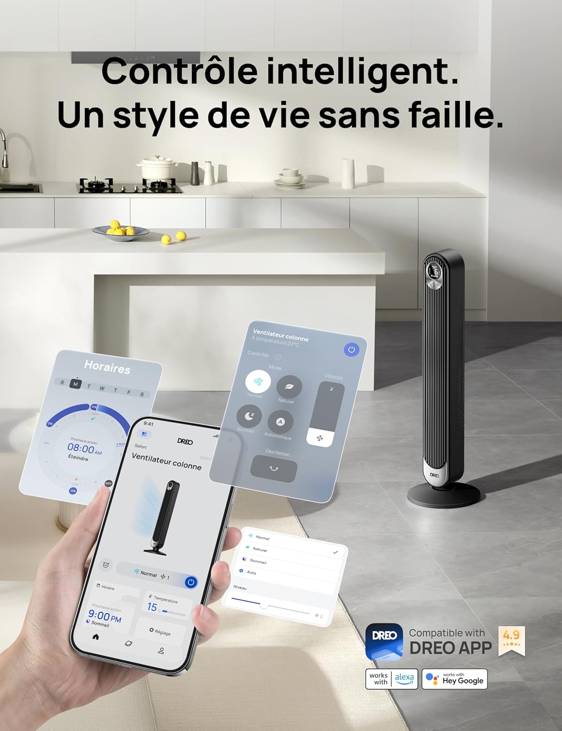 Ventilateur Colonne Connecté DREO - Wi-Fi & Alexa, 106 cm