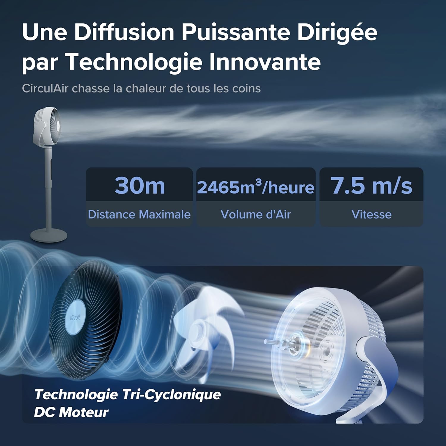Ventilateur sur Pied Levoit - Moteur DC Silencieux, 12 Vitesses
