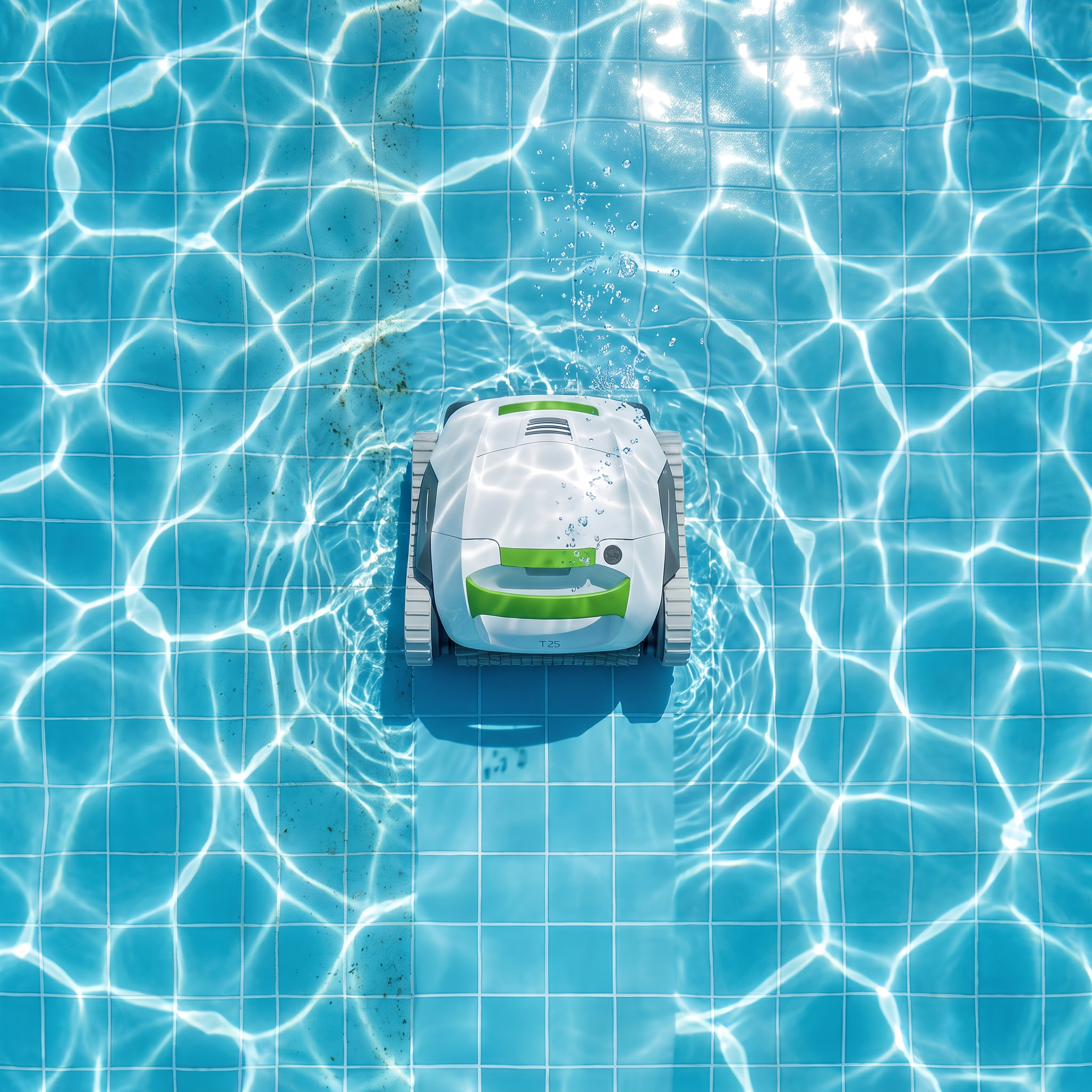 Vue de dessus du T25 nettoyant la piscine
