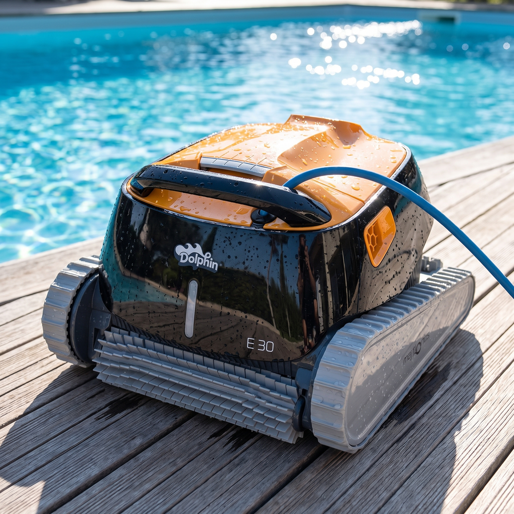 ECOKIT scale — Dolphin E30 Robot de Piscine électrique au bord de la piscine