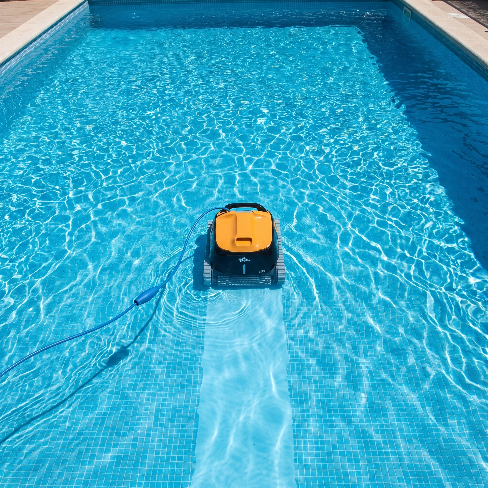 ECOKIT top — Dolphin E30 Robot de Piscine électrique vue de dessus, nettoyage du bassin