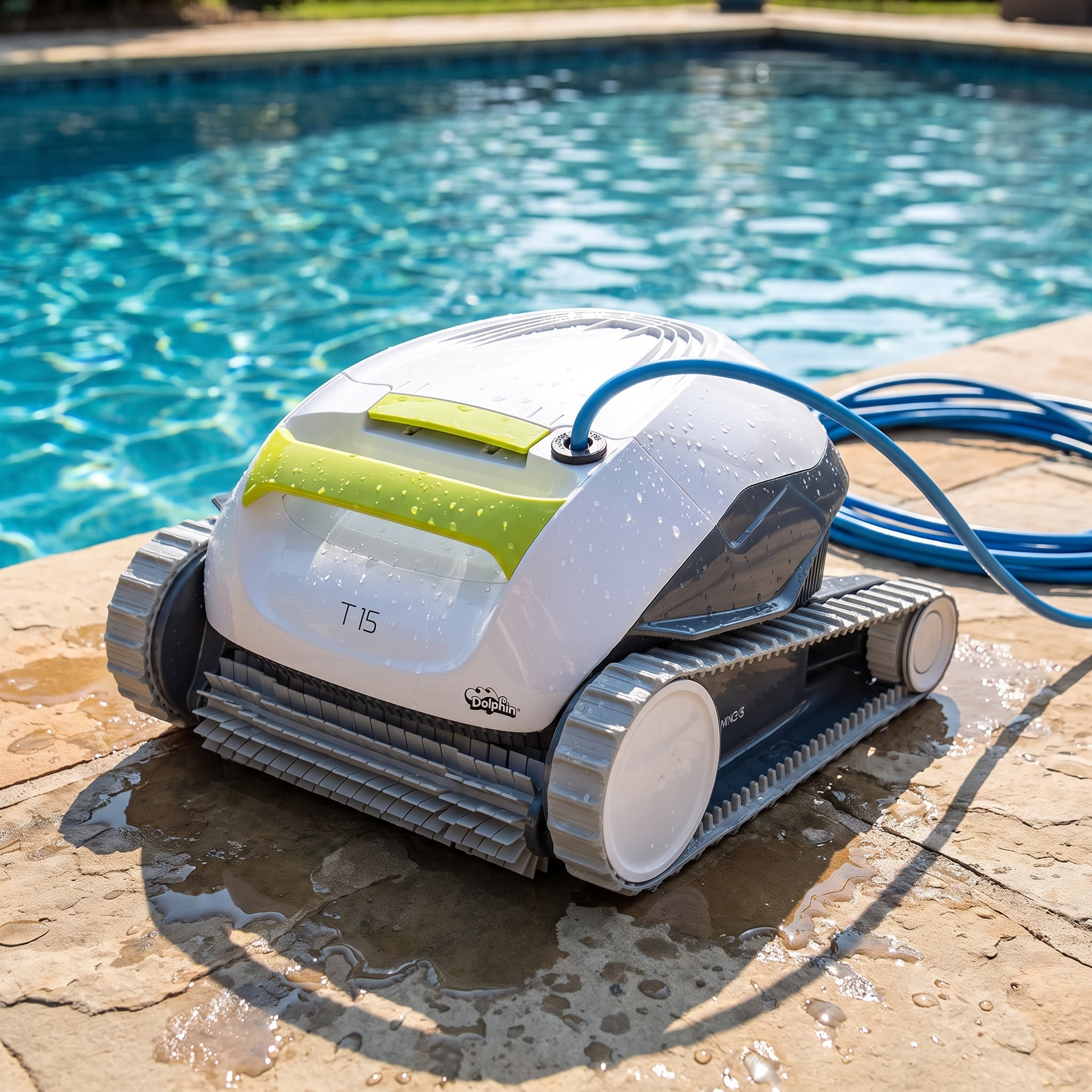 ECOKIT scale — Dolphin T15 Robot de Piscine électrique au bord de la piscine